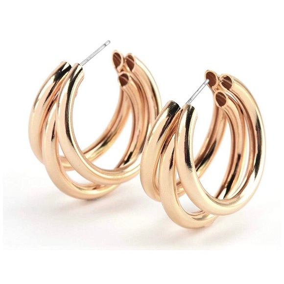 ***New Gold Three-Layer Round Drop Earrings